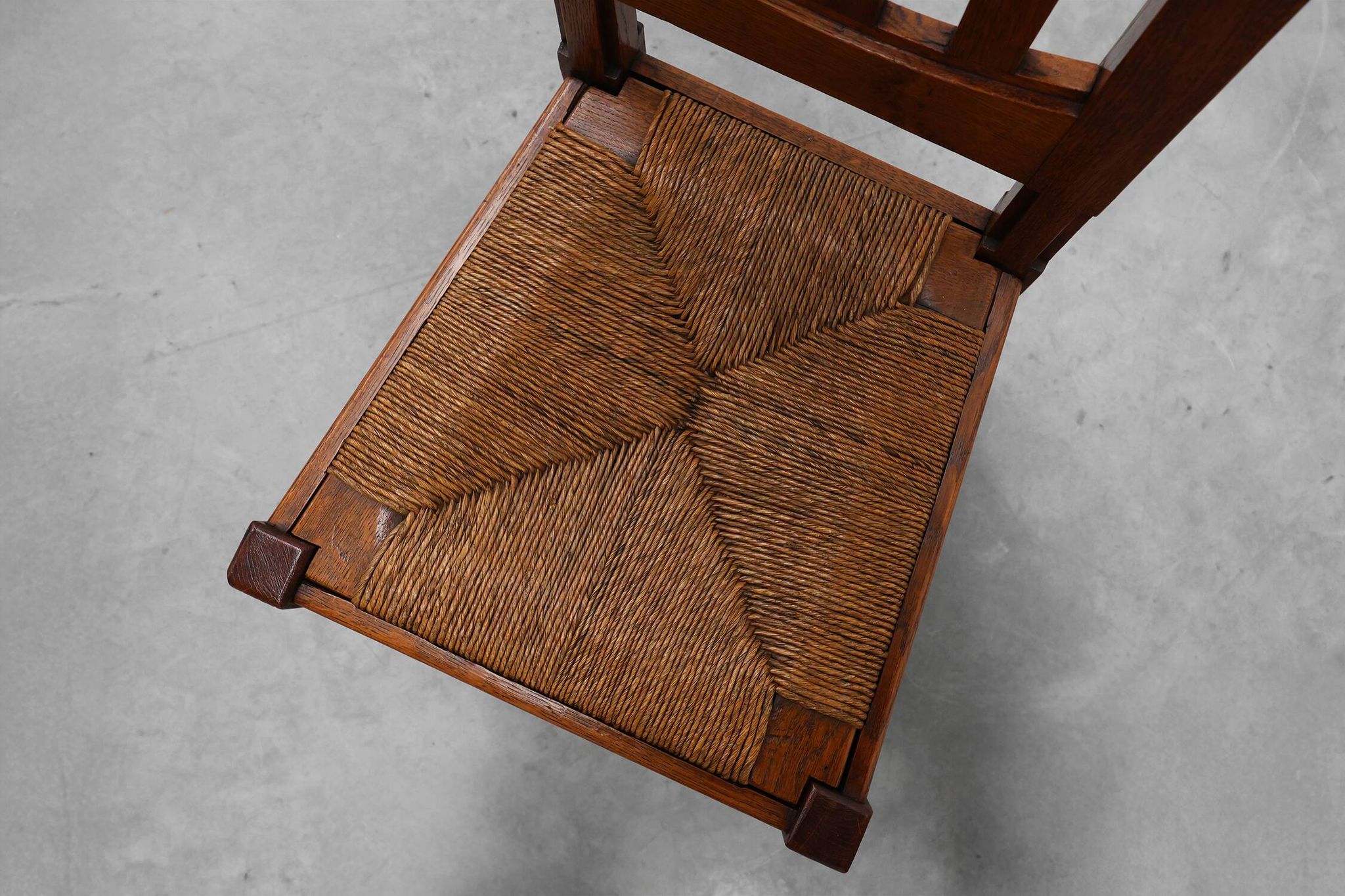 Set of 4 Early Art Deco Oak & Wicker Dining Chairs, Belgium, 1915