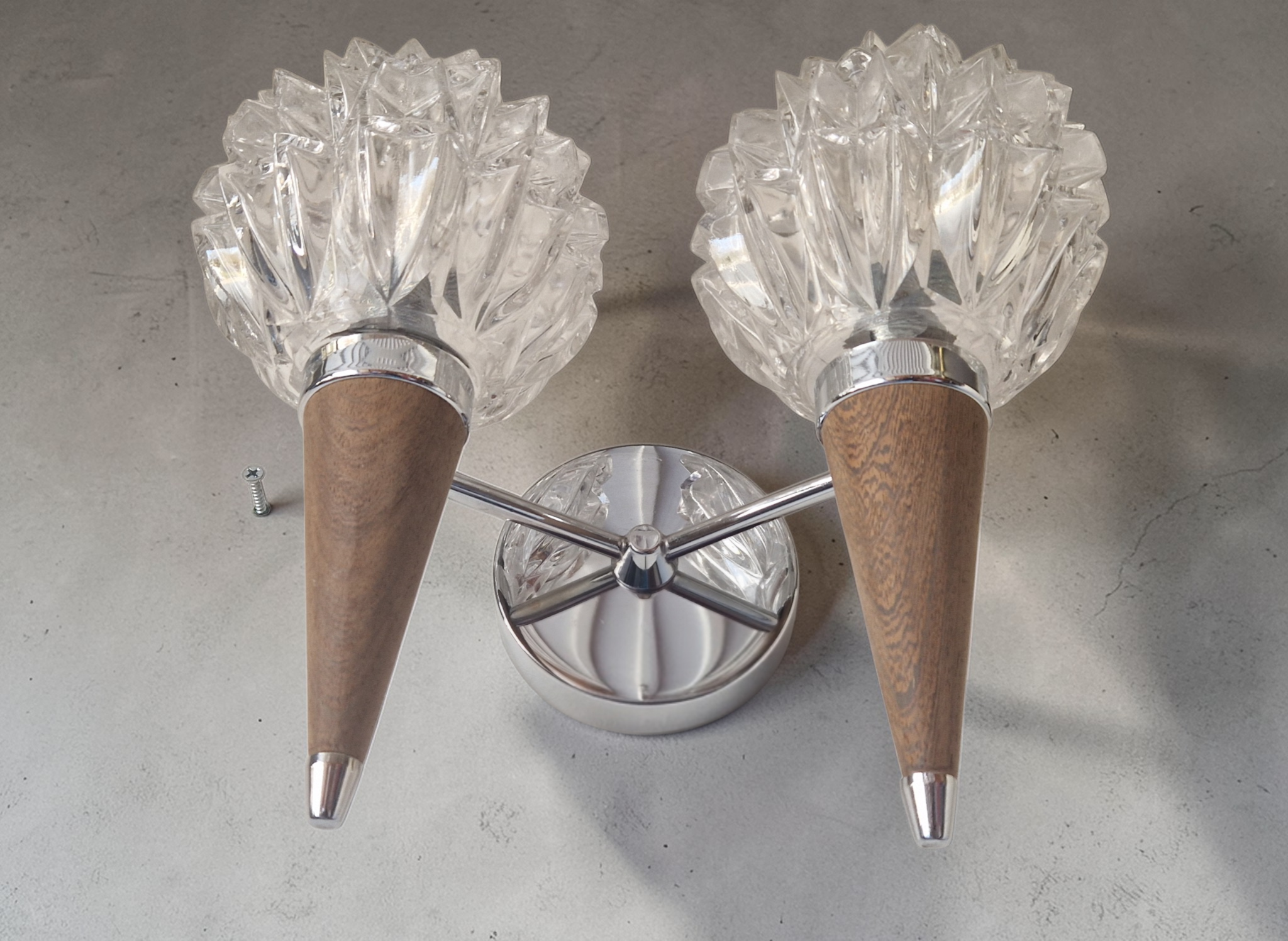 Applique murale double style scandinave - Verre moulé et teck - 1960