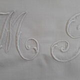 Antique sheets in white linen thread and 2 monogram pillowcases