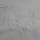 Antique sheets in white linen thread and 2 monogram pillowcases