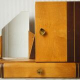 Asymmetrical art deco wall cabinet, drawer & mirror