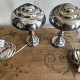 Pair of Art Deco ELAU mushroom lamps with adjustable nickel-plated metal.
