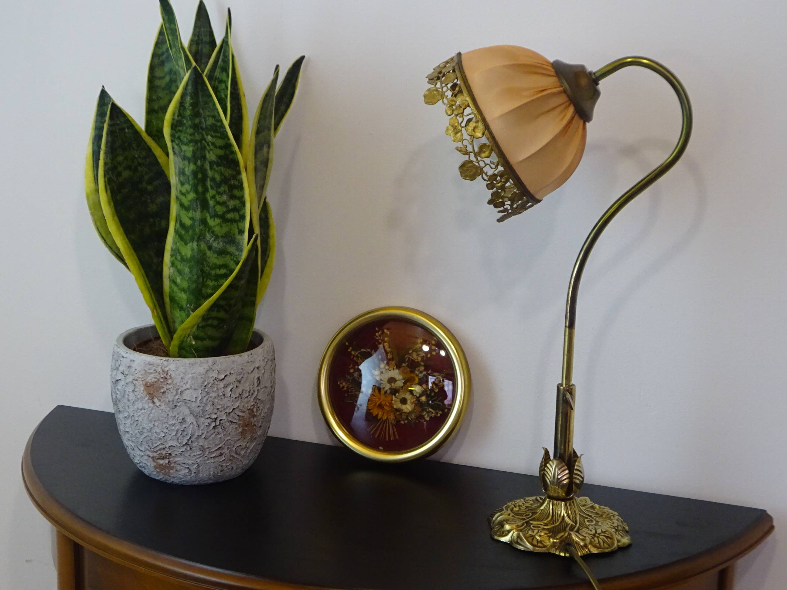 Antique bronze and silk lamp