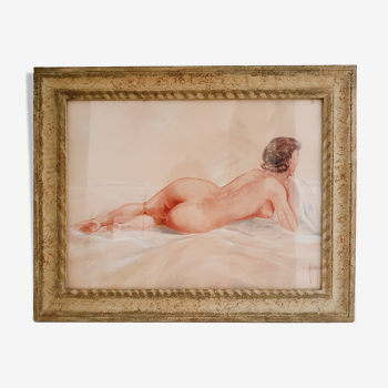 Aquarelle nu féminin art déco