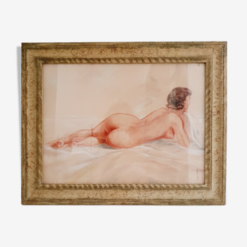 Art deco female nude watercolor