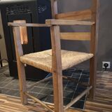 Pair of antique wooden straw-seated armchairs - Authentic country style