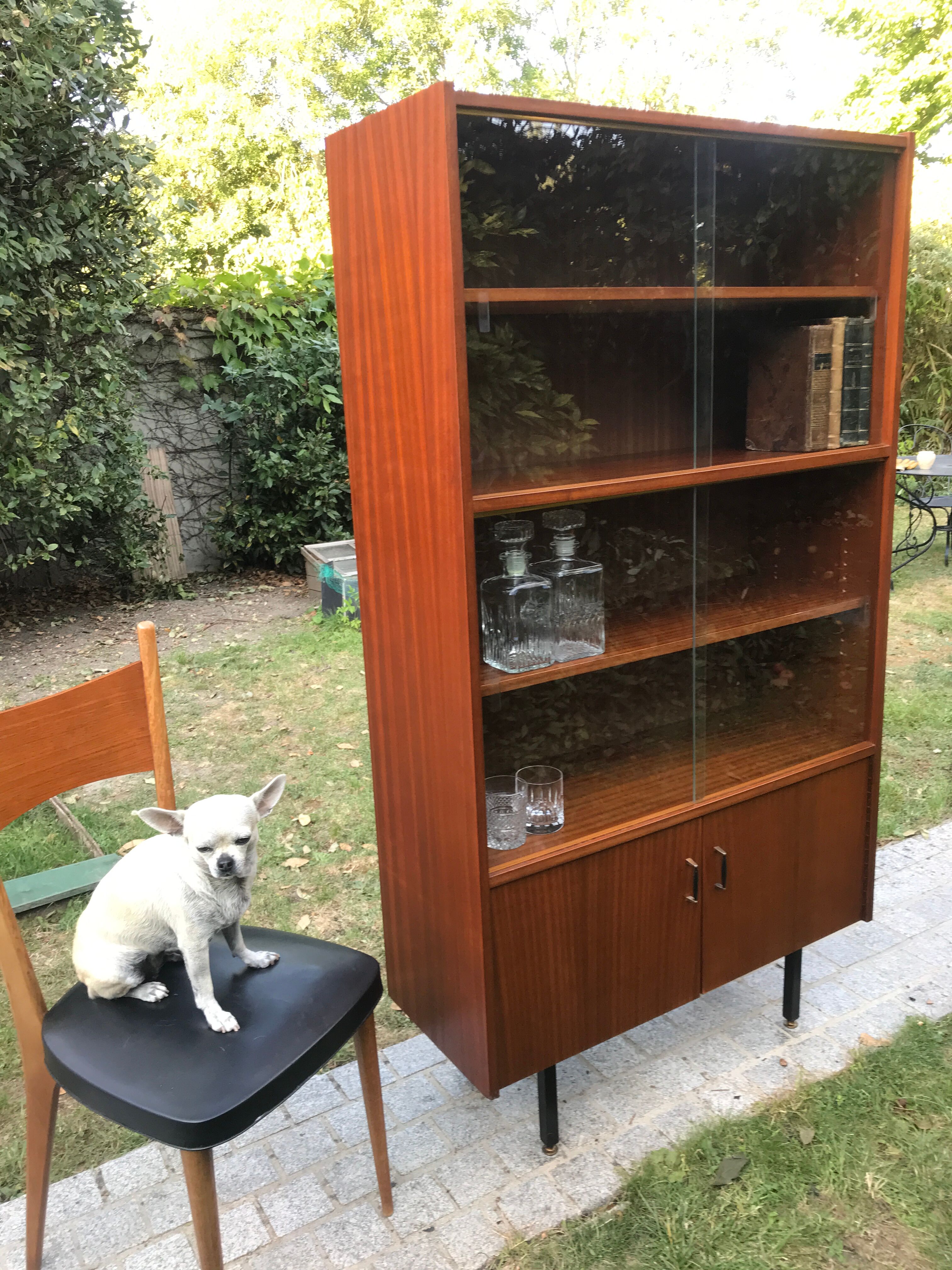 Vintage metal feet modernist showcase bookcase 1960