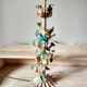 Painted metal candle holder lamp - wrought iron fruit and bird lamp base