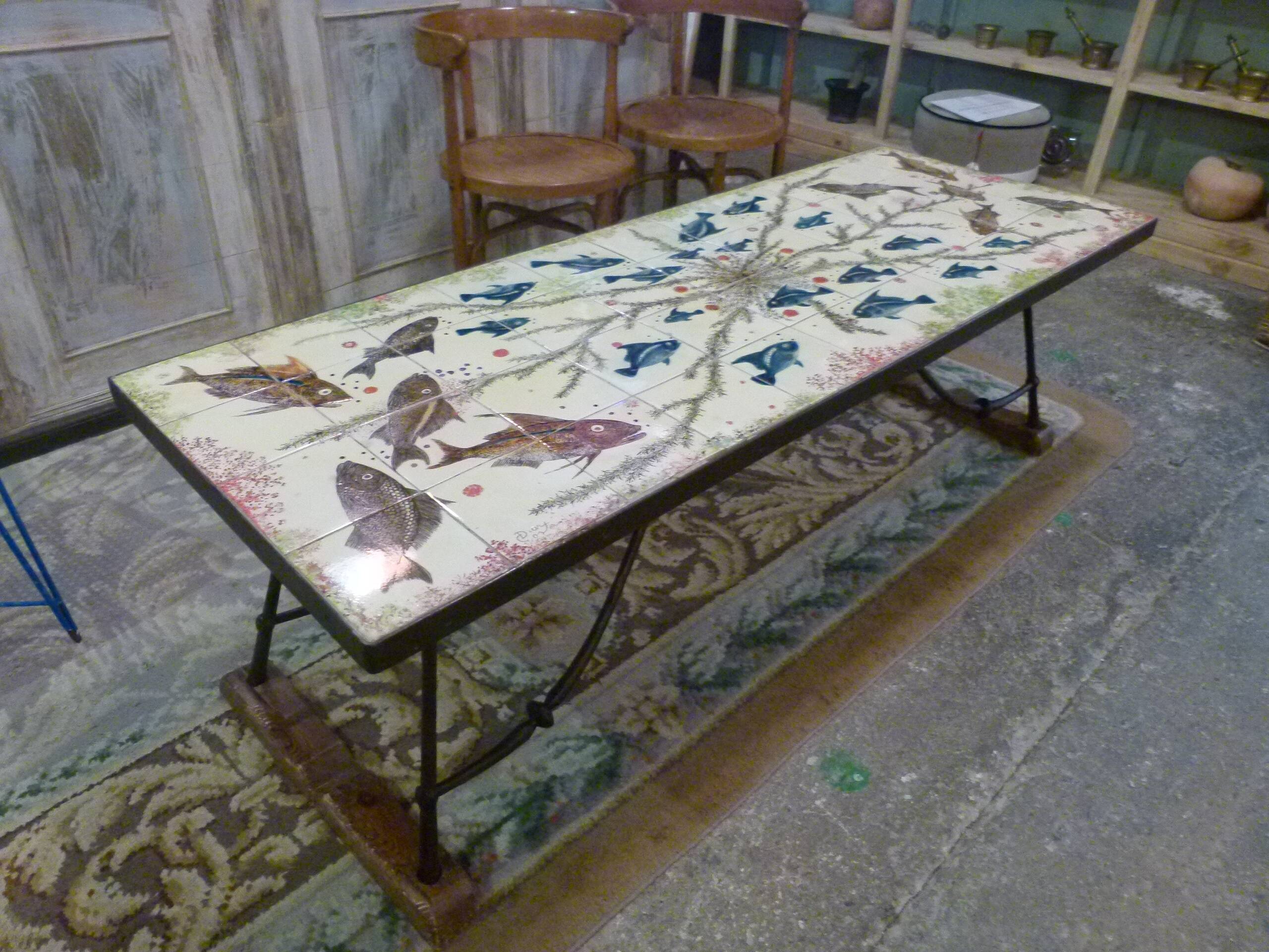 Ceramic coffee table with fish patterns