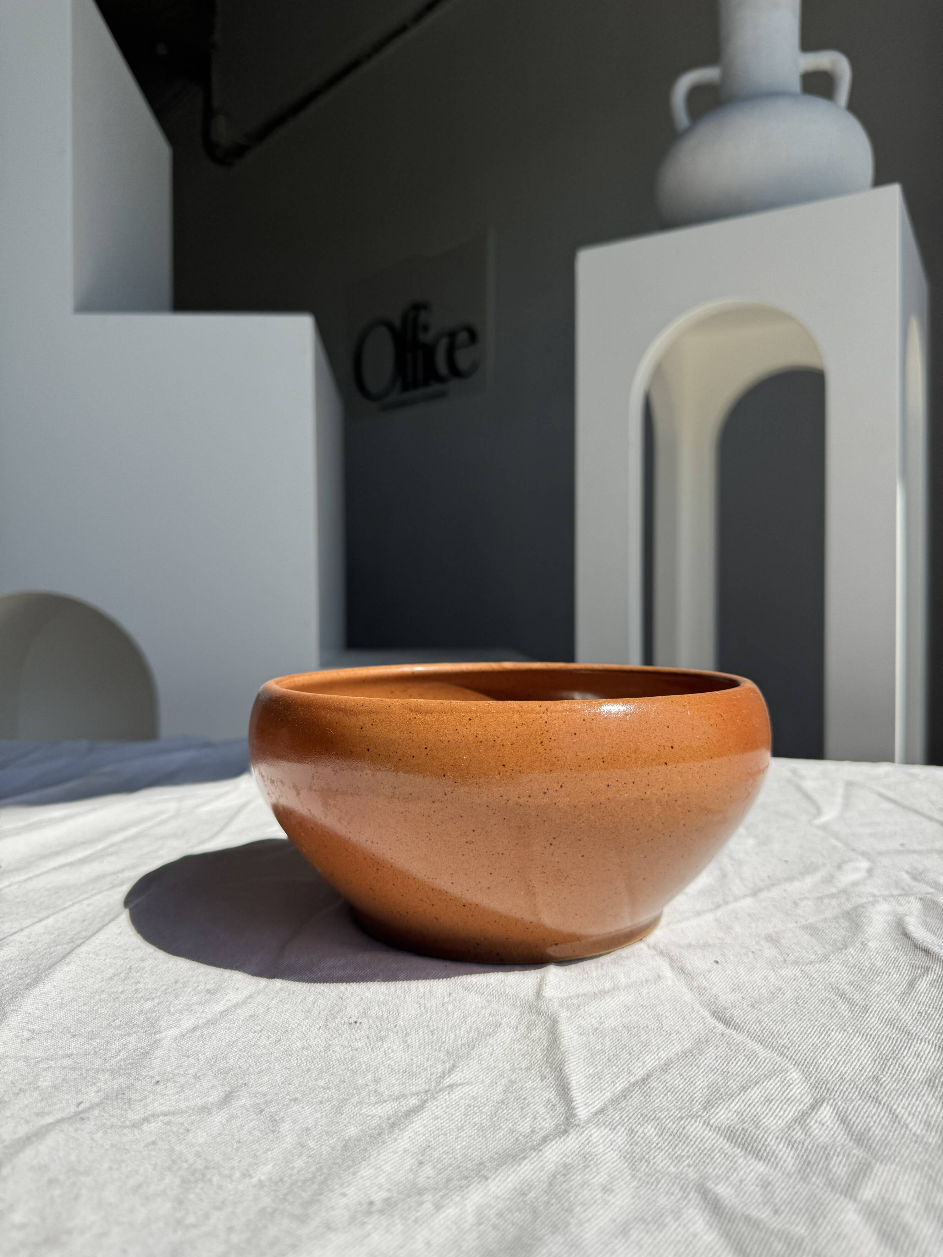 Large stoneware bowl Digoin Grès Pots France brown orange D21