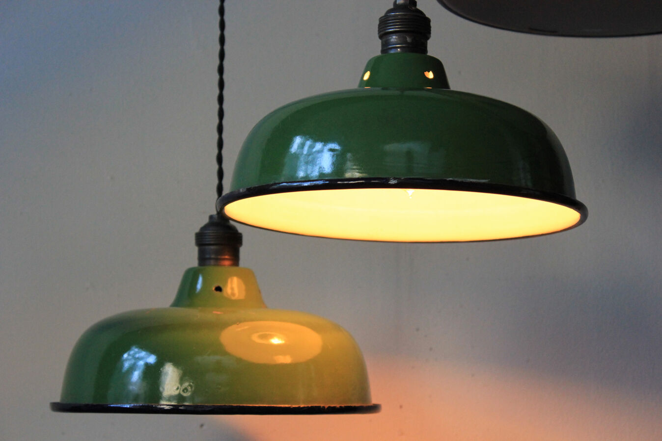 Abat jour emaillé lampe industrielle vert bouteille