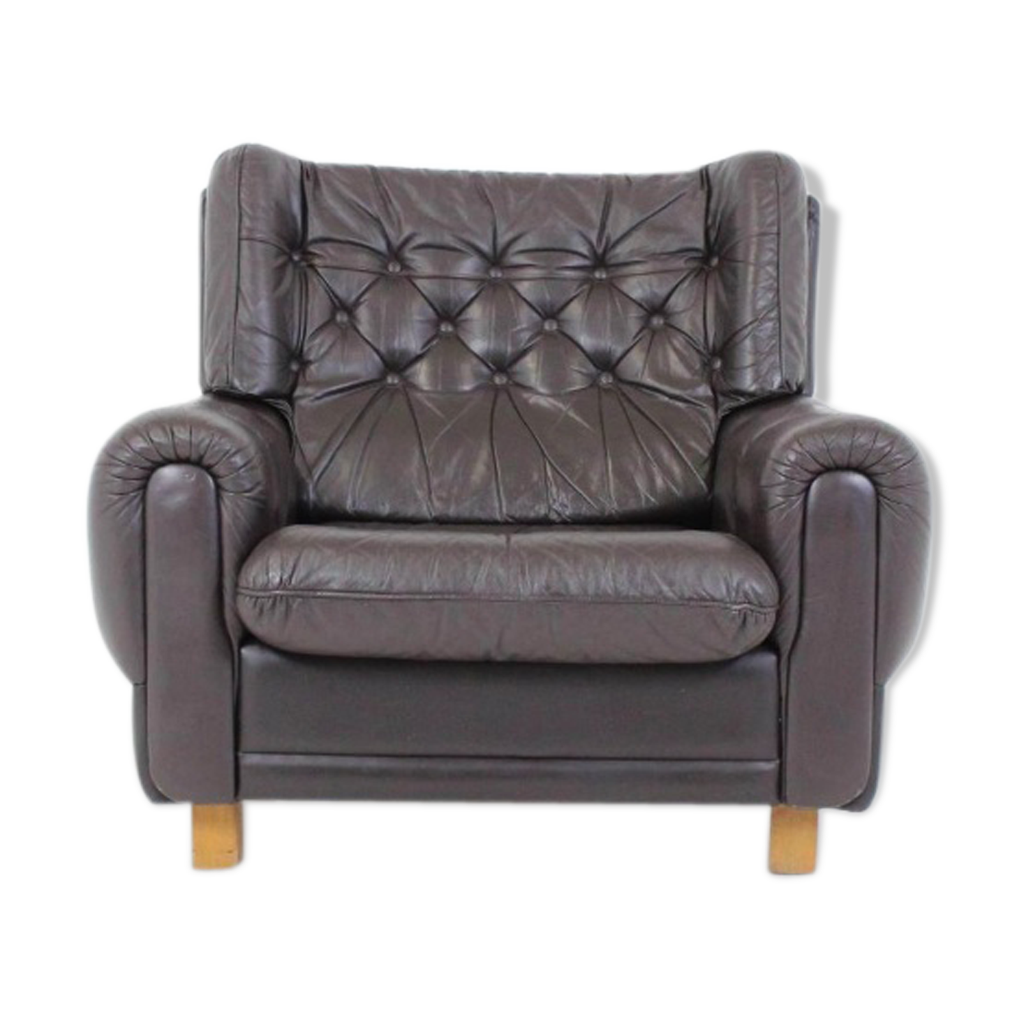 Armchair brown leather of Výber Republic Czech 1970 s