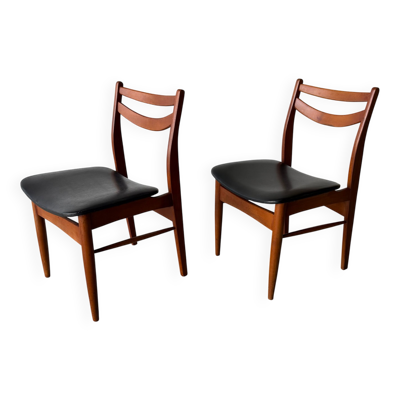 Paire de chaises design scandinave en teck et Skaï ni
