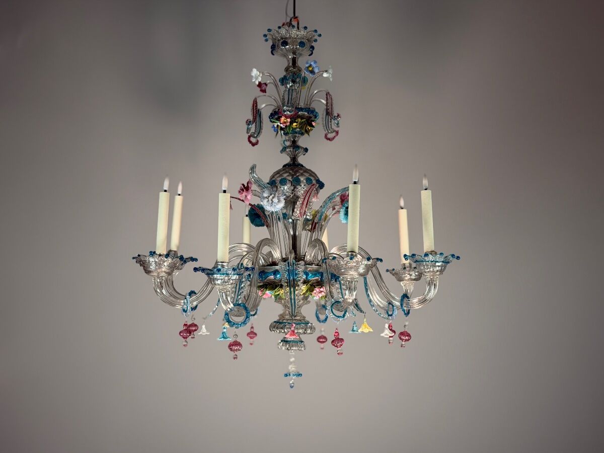 Lustre vénitien en verre de Murano multicolore, vers 1880