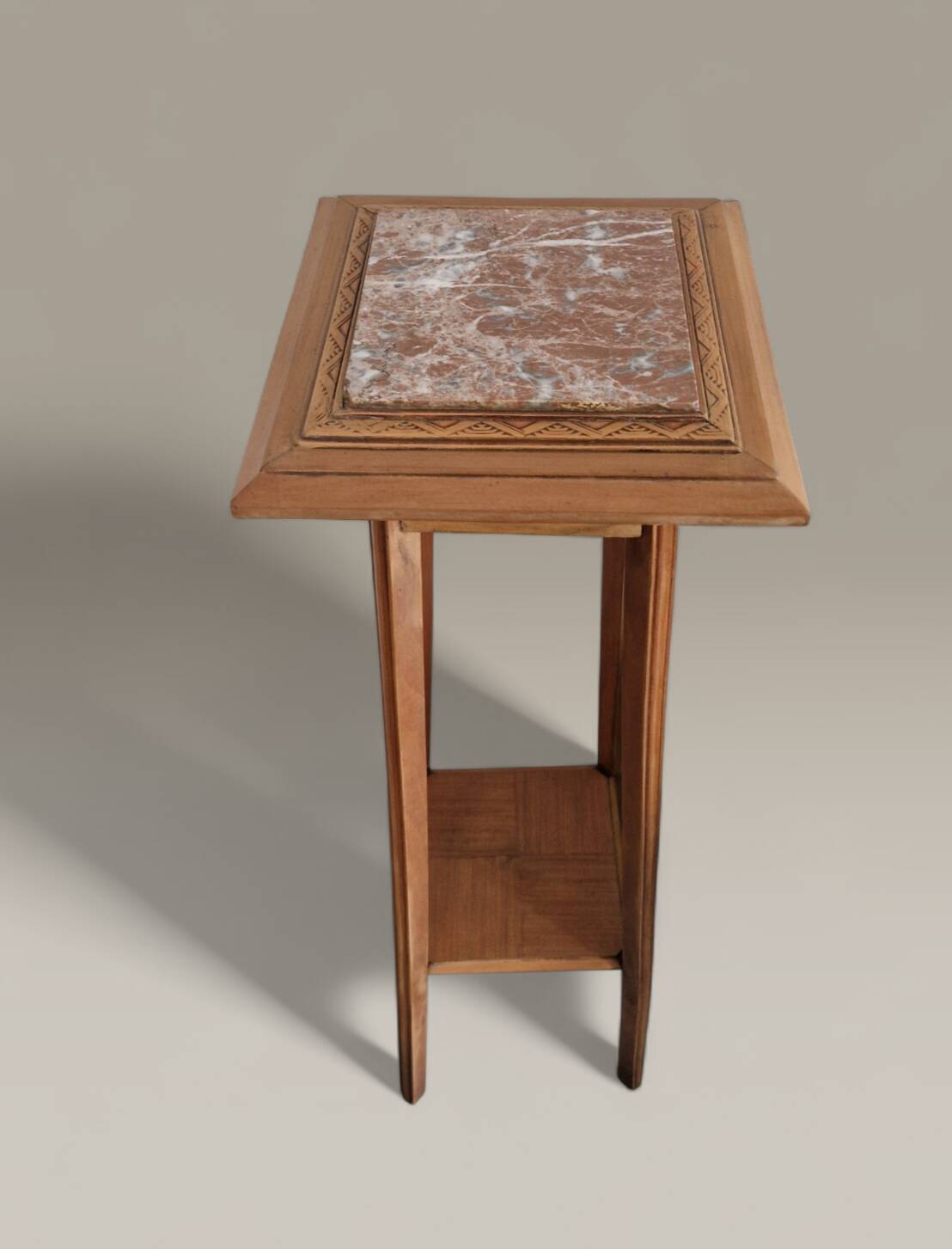 Art Deco sculpted pedestal in solid wood and marble – circa 1930