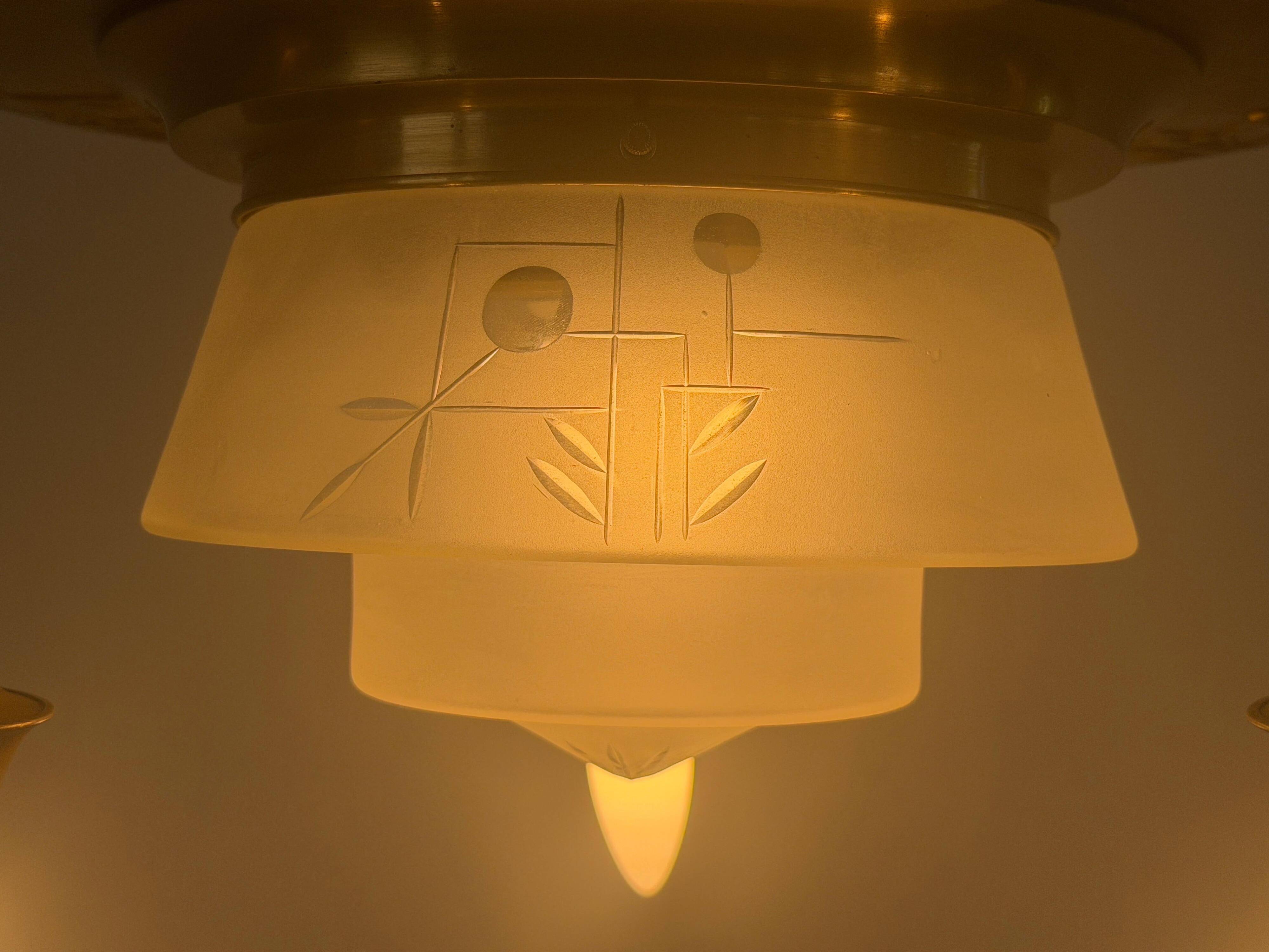 Art Deco ceiling light in copper and glass, 1940s, Germany