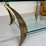 Table basse en verre et pied laiton massif design italien années 60