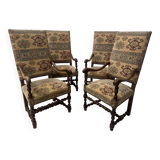 Set of four Louis XIII style high-back armchairs, 20th century.