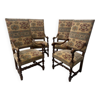Set of four Louis XIII style high-back armchairs, 20th century.