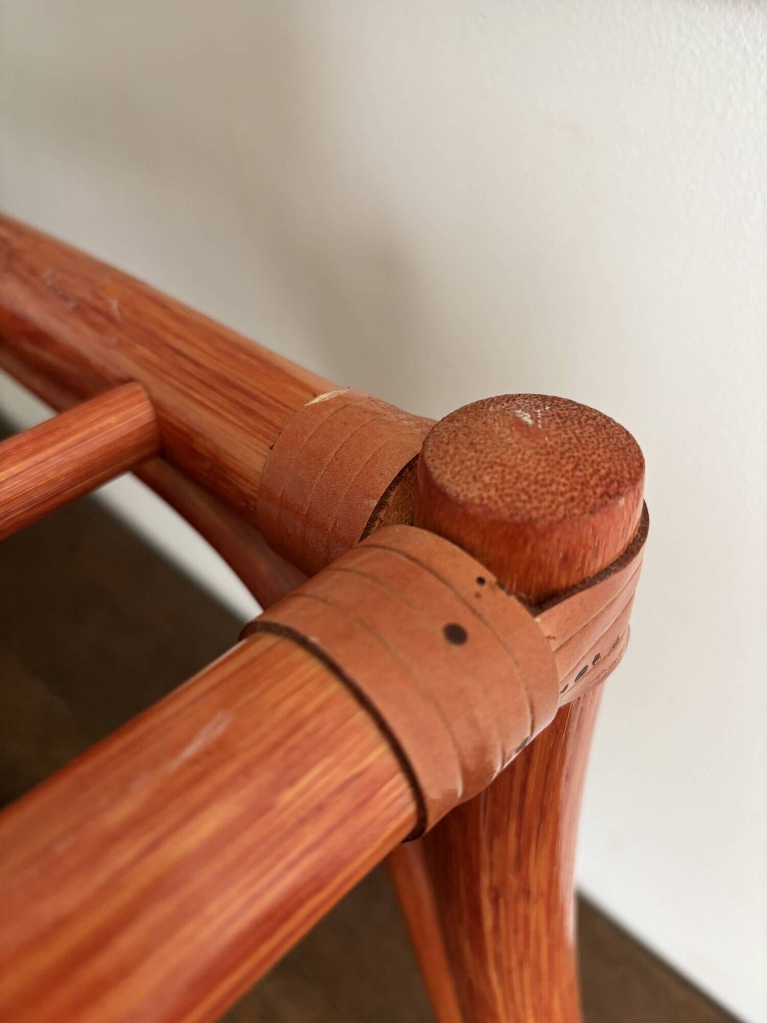 Vintage bamboo and curved rattan luggage rack