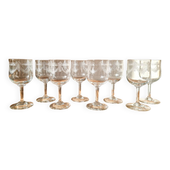 8 stemmed glass, SAINT LOUIS, engraved crystal, early 20th century