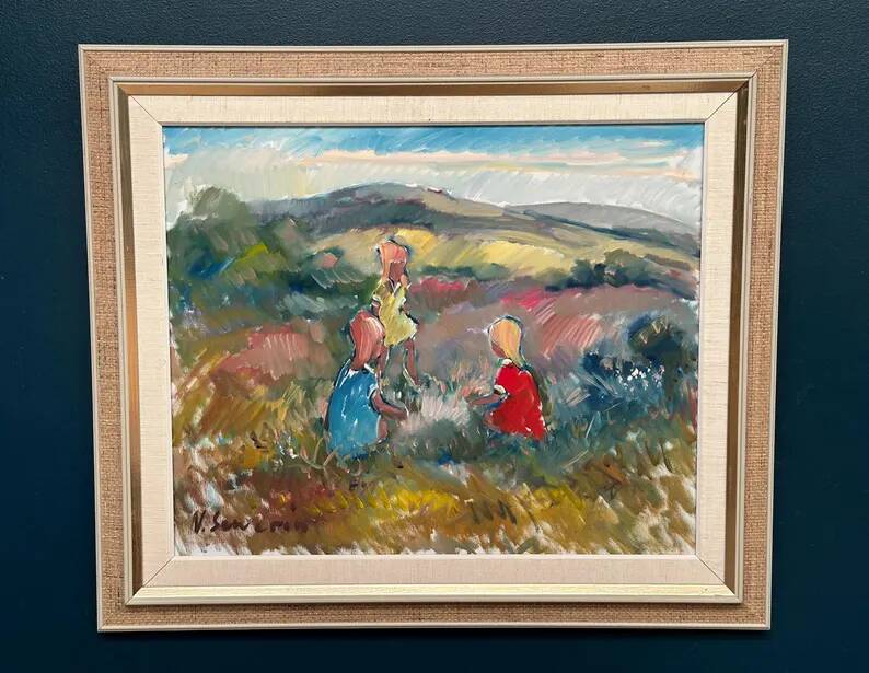 Original Swedish Oil on Canvas - "Children Playing" by Nils Sewerin (1920-1985) - Signed - Vintage and Framed - 77 × 66 cm (30.3" × 26")
