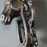 Antique style door knocker/knocker. Horse head/Horseshoe. Cast iron with old gold patina