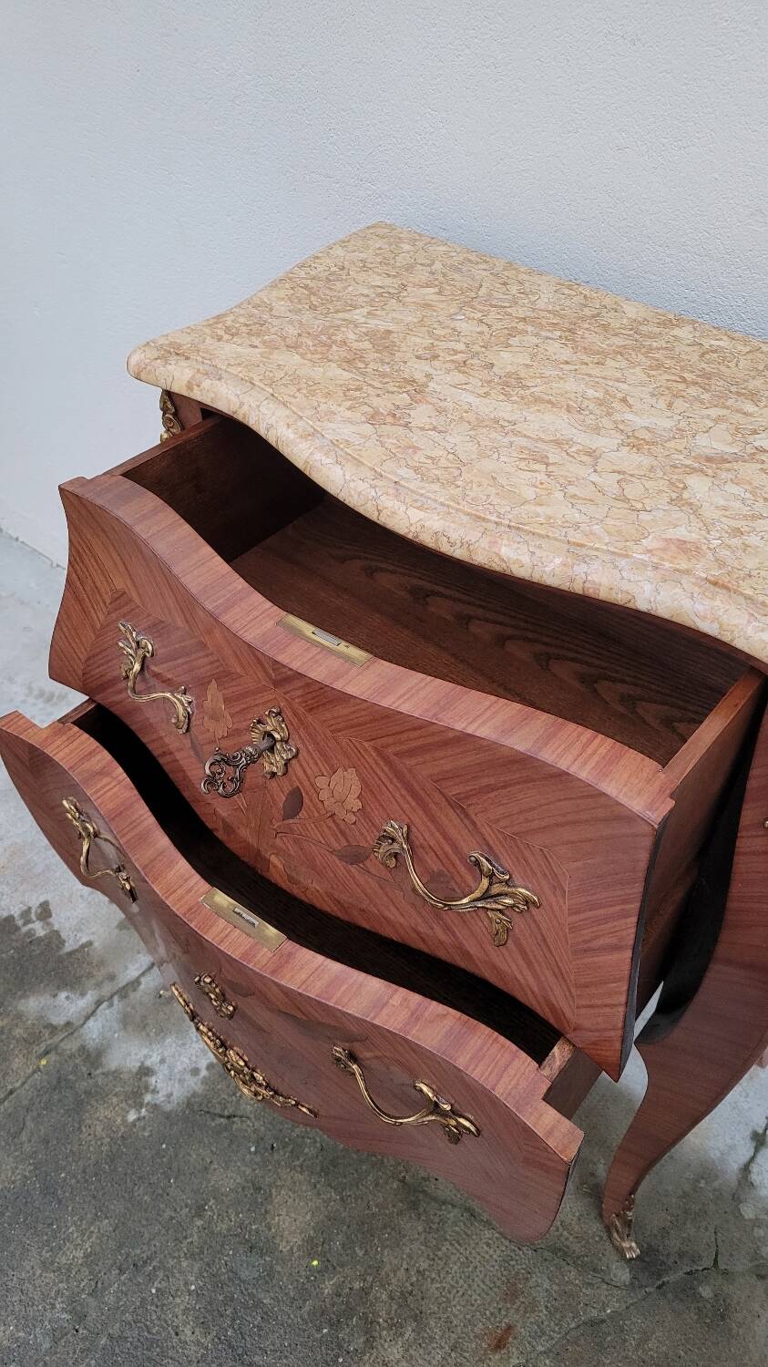 Louis XV Style Commode Stamped in Richly Decorated Rosewood Marquetry