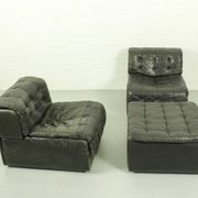 Salon modulaire De Sede DS-11 – cuir noir, design suisse des années 1970