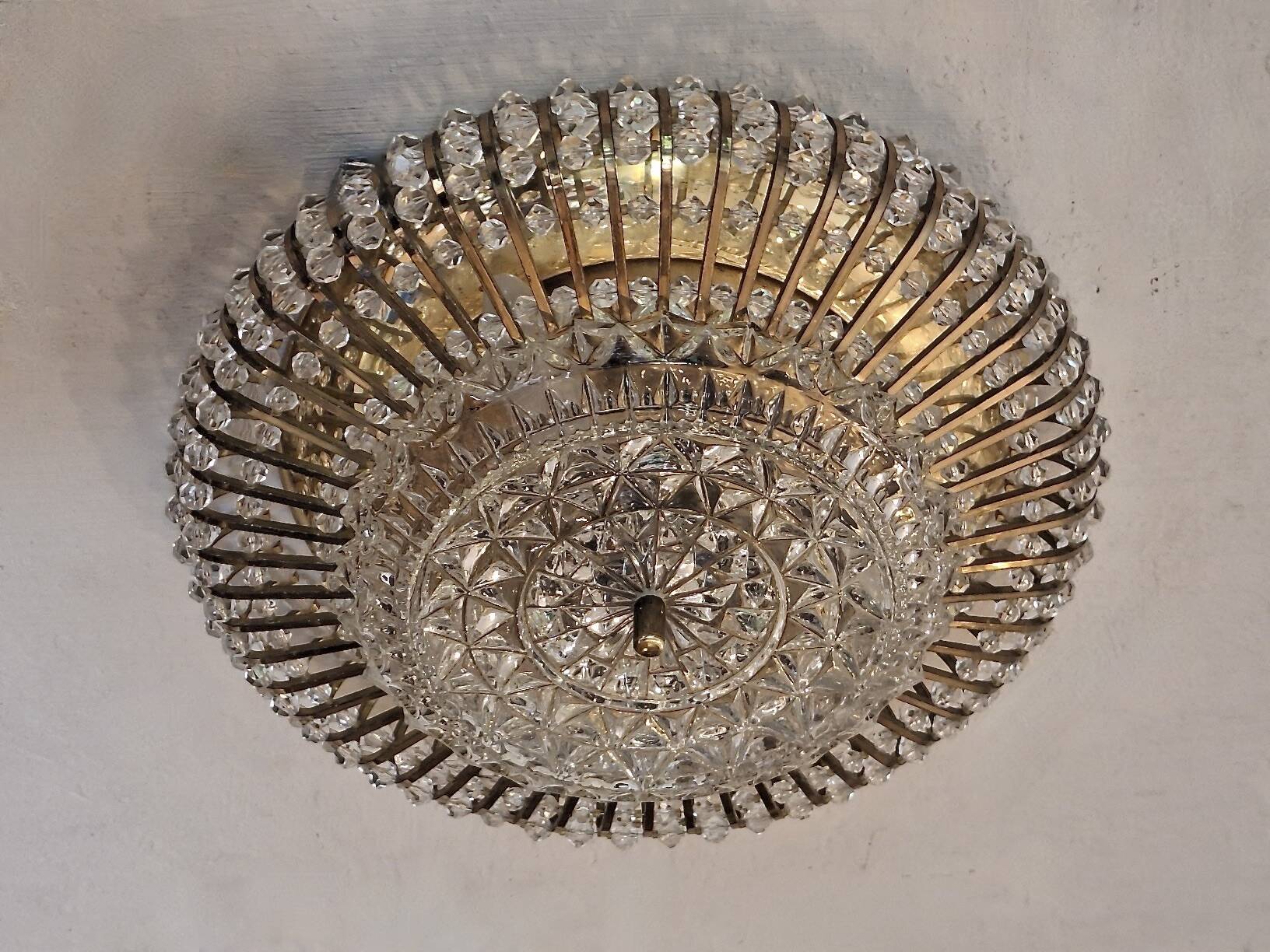 Brass and Glass Ceiling Light by Ernst Palme Palwa, 1970s