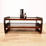 Coffee table in wood and smoked glass