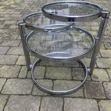 Vintage table with 3 trays in chrome and glass 1980