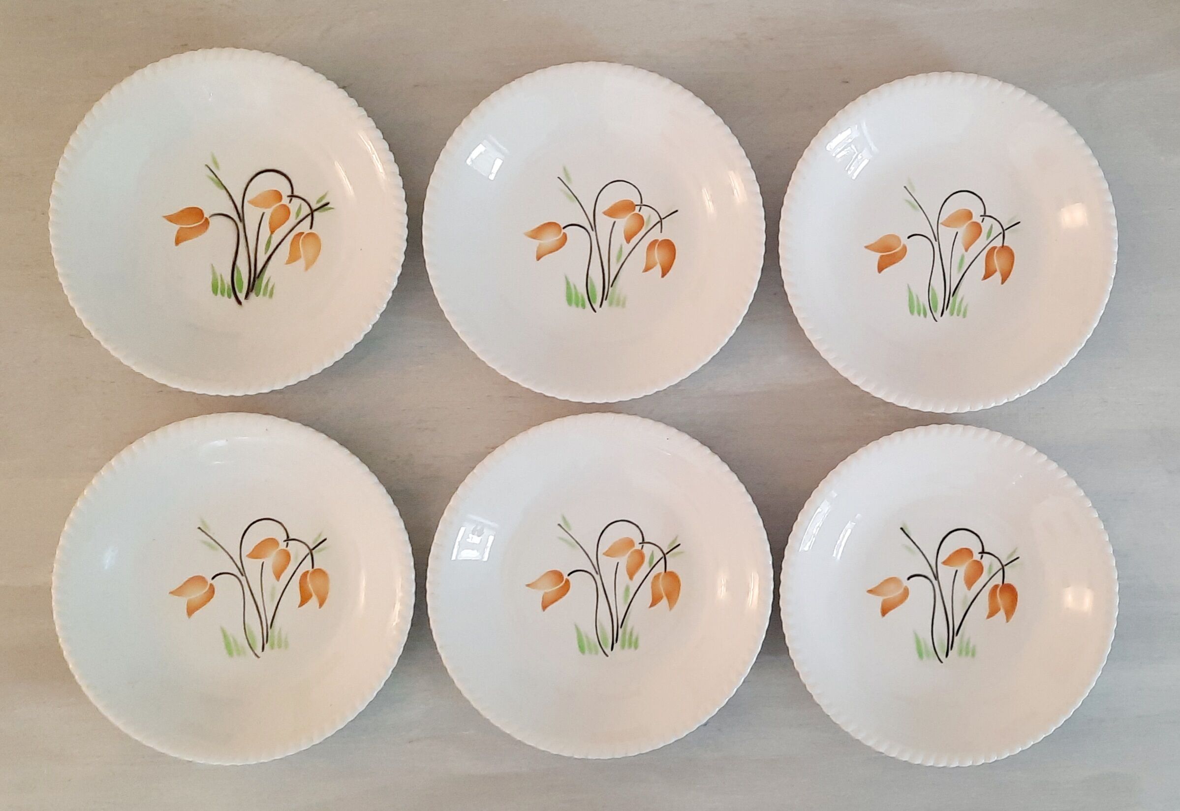 Assiettes creuses en faïence Lunéville Badonviller k & g décor tulipe vintage