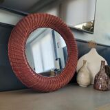 Vintage round rattan mirror