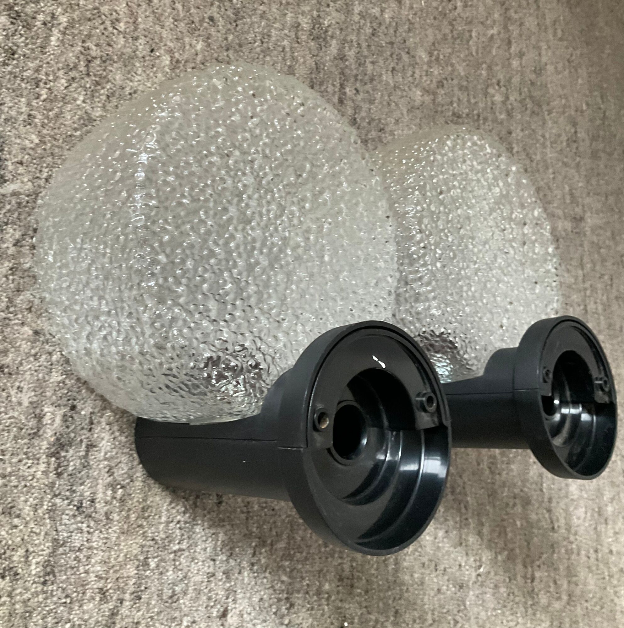 Pair of vintage wall lamps in molded glass, 80s