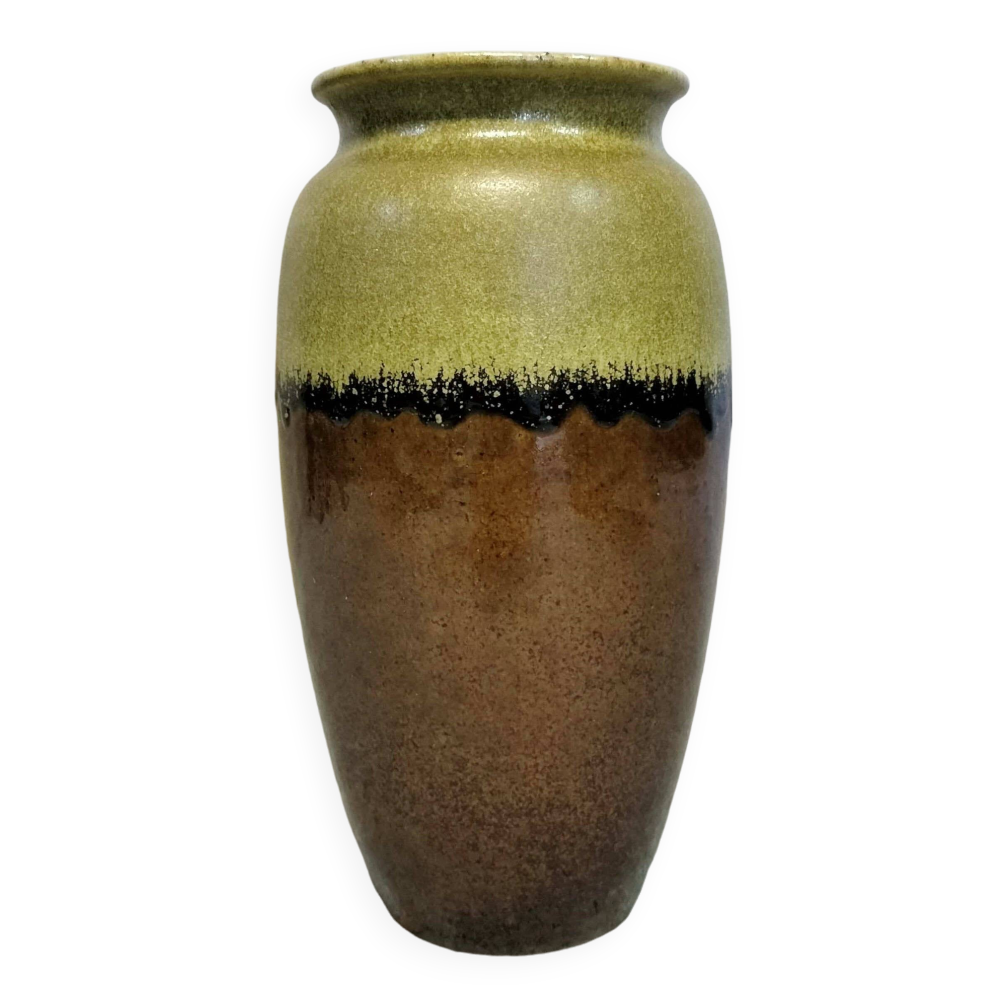 Lime green, black and brown ceramic vase.