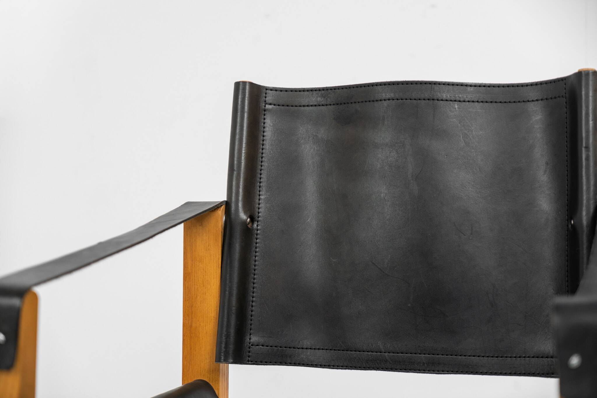 fauteuil safari en chêne et cuir