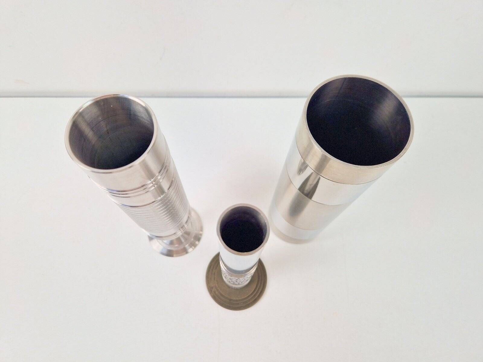 Brutalist Sculptural Metal and Brass Vases from BMF, Germany, 1960s, Set of 3