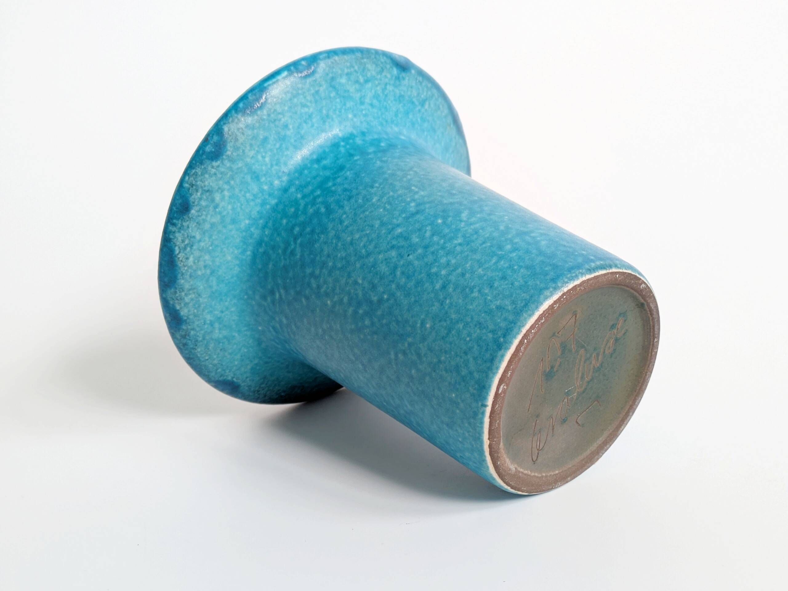Vintage Ceralux vase by Ceramano, Hans Welling, turquoise blue, 1960s