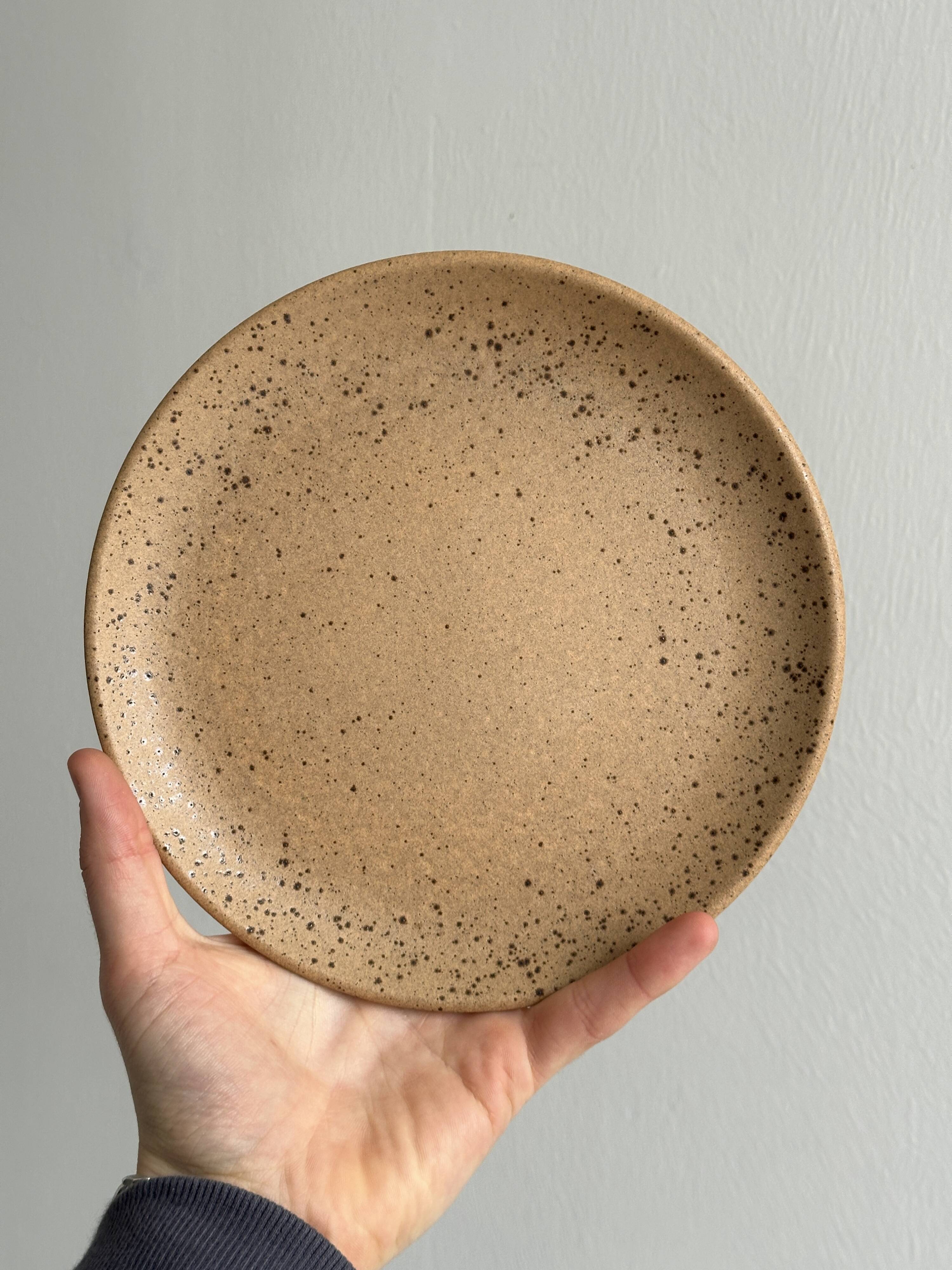 4 vintage speckled stoneware plates