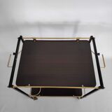 Side table with wheels in gilded metal and laminated veneer from the 70s