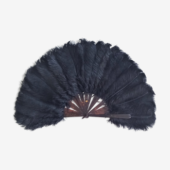 Very Large Black Ostrich Feather Eventail and False Tortoiseshell