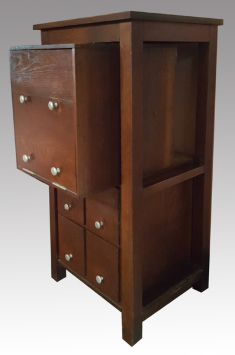 Wooden craft furniture, chest and drawer, vintage