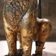 Pair of table lamps with gilt bronze Singha lions – Thailand, 1970s