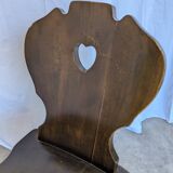 Vintage Tyrolean Heart Cutout Wooden Dining Chair / Bobbin-turned Legs