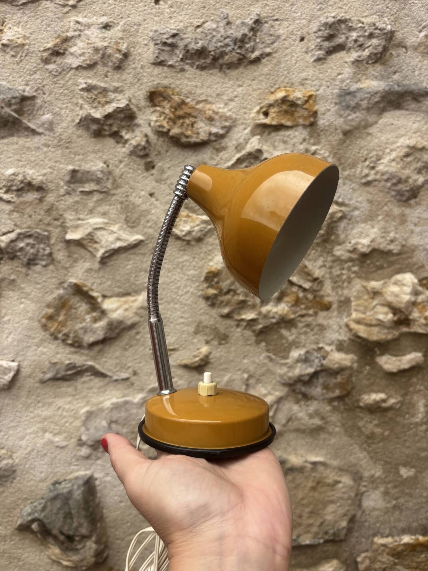 Vintage Desk Lamp "Cocotte" – 1970s – Mustard Yellow & Chrome