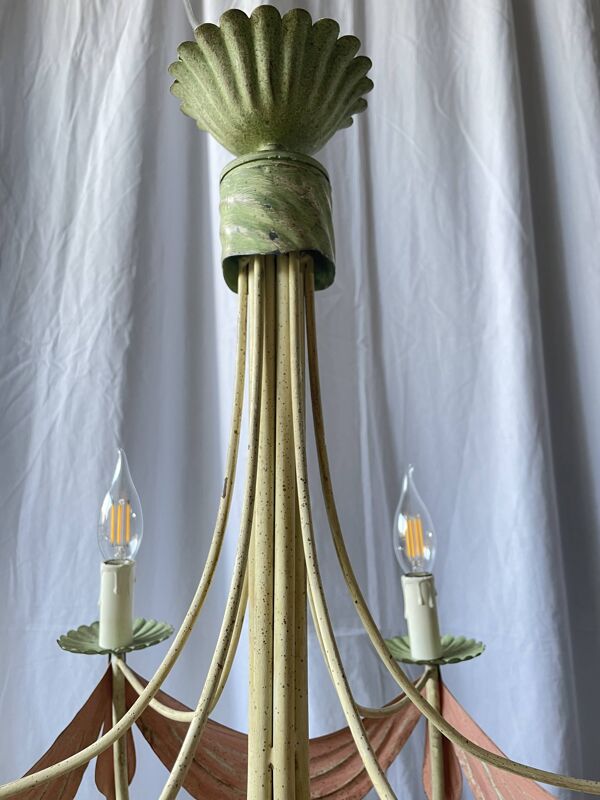Lustre italien en tôle émaillée milieu XXème style romantique vintage