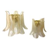 Set of 2 Clear-Gold “Petali” Murano Glass Wall Sconces in Vintage Style
