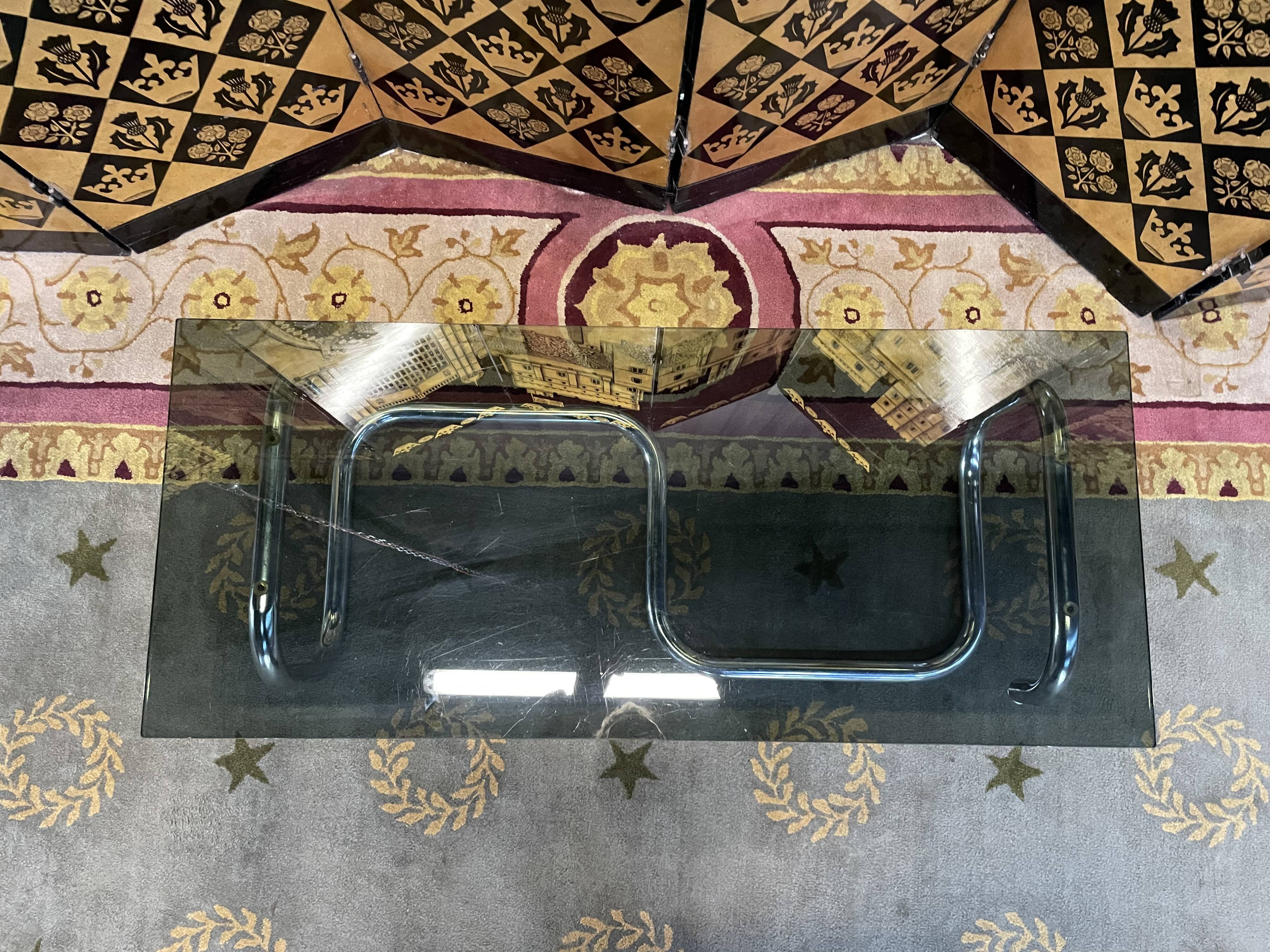 1970 chrome and smoked glass coffee table