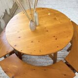 Set of round table and 4 rounded benches, 1950